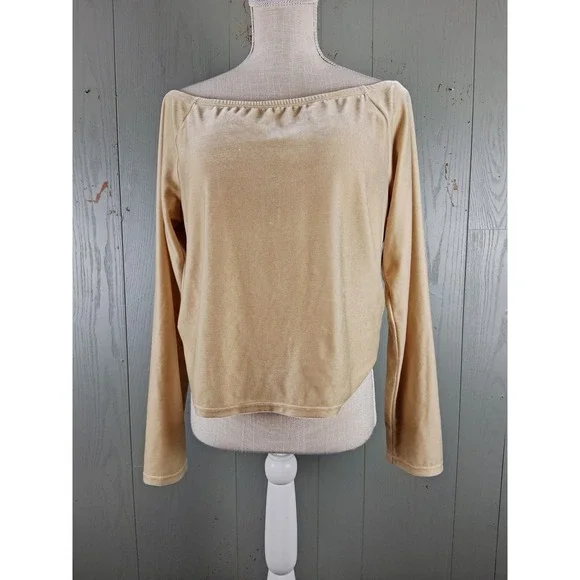 Soft Surroundings Sweater Womens Large Beige Velvet Off Shoulder Long Sleeve Top - Picture 1 of 9